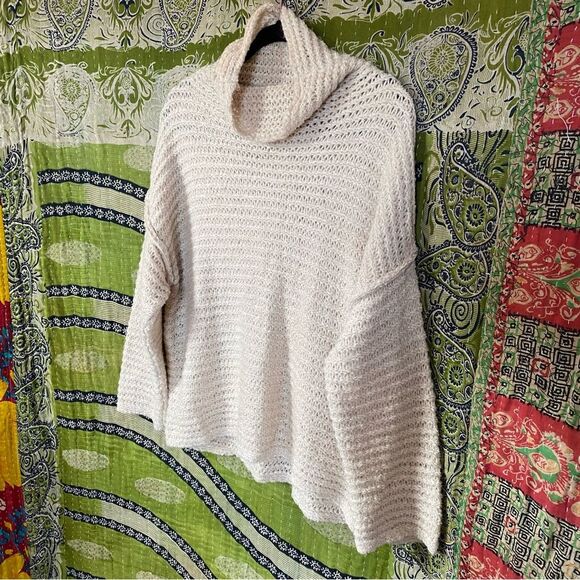 Aerie Beige Open Knit Wool Blend Cowl Neck Sweater Size Small - Picture 8 of 14